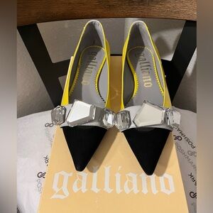GALLIANO NIB AUTHENTIC YELLOW/BLACK/GRAY LARGE CRYSTALS LEATHER & SUEDE …